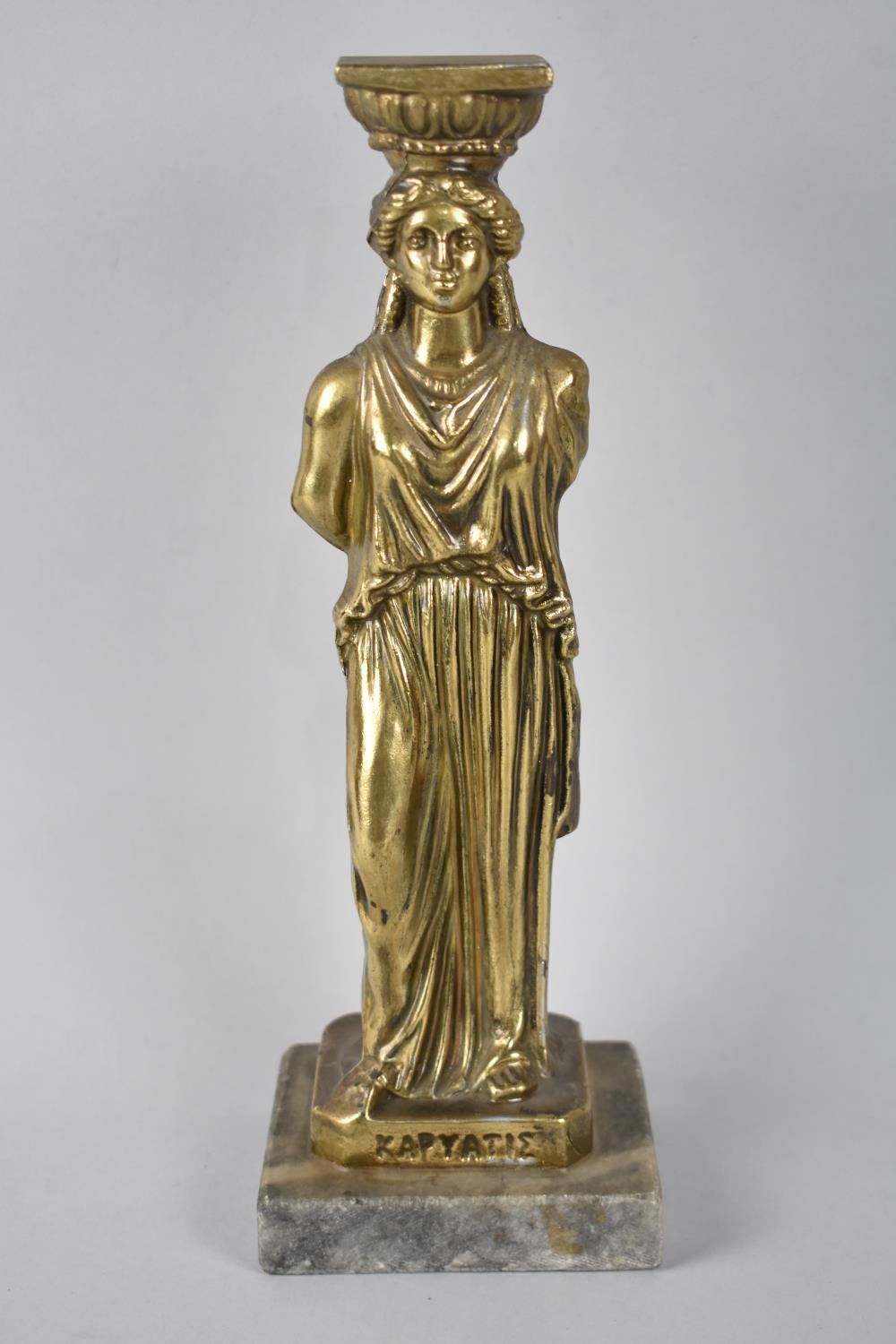 A Mid 20th Century Gilt Metal Greek Souvenir of Classical Statue on Marble Plinth Base, 26cms HIgh