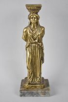 A Mid 20th Century Gilt Metal Greek Souvenir of Classical Statue on Marble Plinth Base, 26cms HIgh