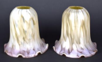 A Pair of Frosted Mottled Glass Light Shades with Wavy Rims, 15cm high