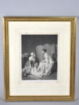 A Gilt Framed Engraving, The Footbath after Plasson, Engraved by Pelee, 19x25cms