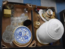 Two Boxes of Various Ceramics, Large Storage Pot, Glassware, Plates etc