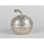 An Indian White Metal Novelty Tea Caddy in the Form of a Carved and Decorated Fruit, 8.5cms High