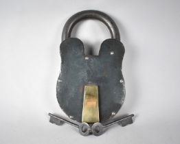 A Reproduction Oversized Novelty Model of a Padlock with Two Keys, 28cms High, Working