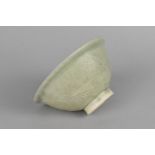 A Studio Pottery Celadon Glazed Footed Bowl with Incised Decoration, 14cm Diameter