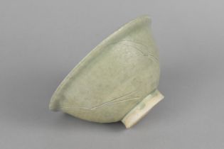 A Studio Pottery Celadon Glazed Footed Bowl with Incised Decoration, 14cm Diameter