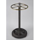 An Edwardian Metal Six Division Umbrella Stand with Drip Base and Slated Circular Top, 21cms