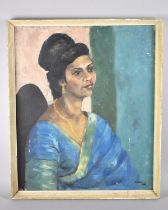A Framed Oil on Board, Portrait of Indian Lady Wearing Sari, Signed Graham 1966, Subject 50x60cm