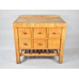 A Kitchen Preparation Table with Butchers Block Effect Top, Six Drawers and Wine Rack Base,