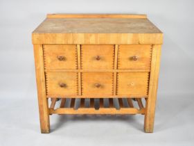 A Kitchen Preparation Table with Butchers Block Effect Top, Six Drawers and Wine Rack Base,