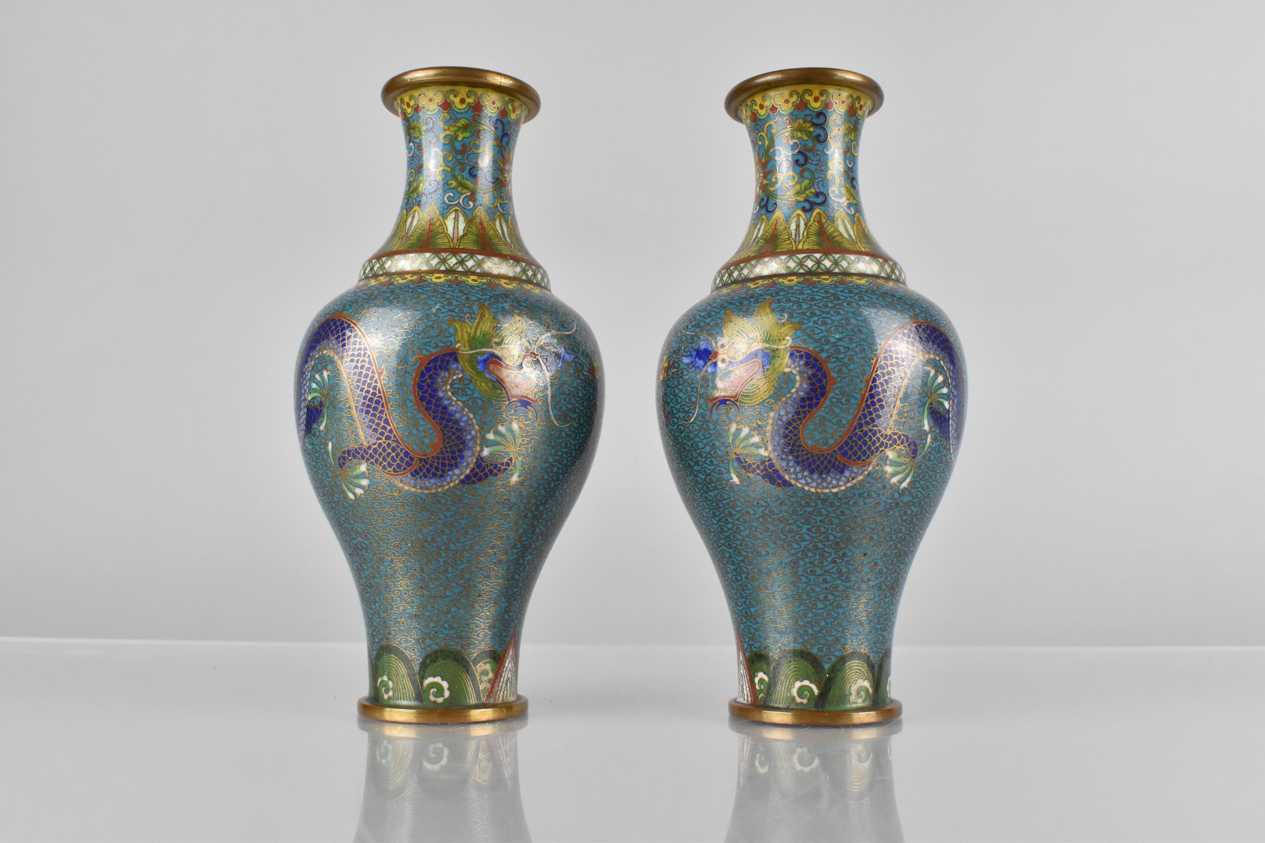 A Pair of Early/Mid 20th Century Chinese Cloisonne Vase Of Baluster Form and Flared Neck Decorated - Image 2 of 4