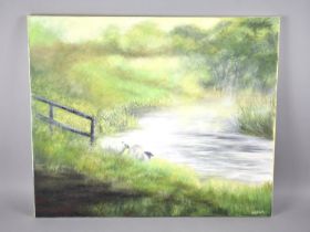 A Mounted but Unframed Oil on Canvas by Gill Stokes, 'At The Bend In The River', 61x50cms, Cost £195