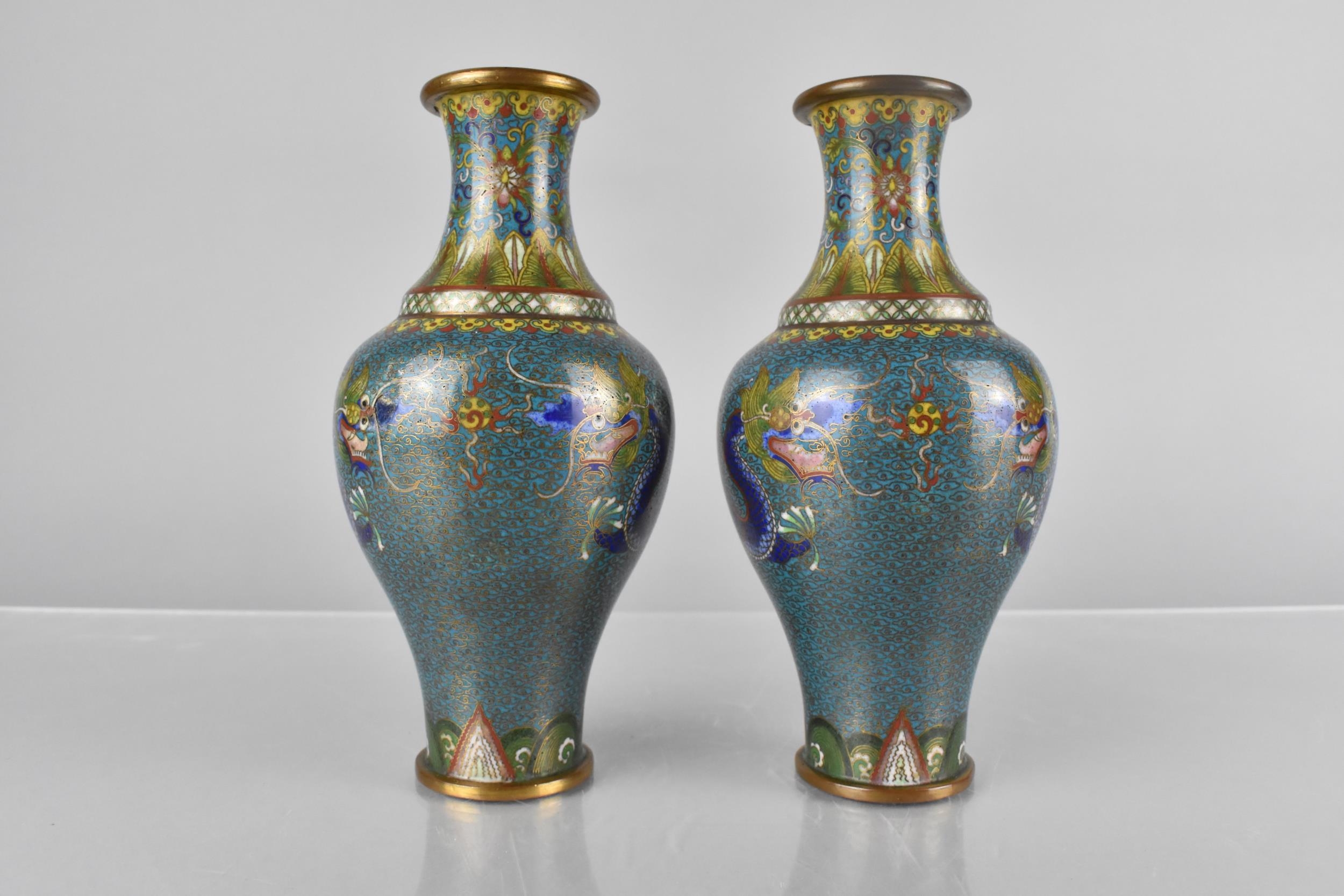A Pair of Early/Mid 20th Century Chinese Cloisonne Vase Of Baluster Form and Flared Neck Decorated - Image 3 of 4