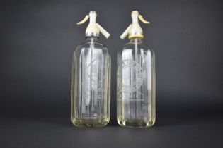 Two Vintage Glass Soda Syphons, Burrows & Sturgess and N.P. Sandiford, 33cm high