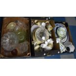 Three Boxes of Ceramics, Coalport Plates, Graduated Platters, Glassware etc