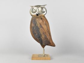 A Modern Wooden and Metal Study of A Standing Long Eared Owl, 30cms High