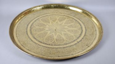 A Mid 20th Century Engraved Brass Benares Tray Top, 58cms Diameter