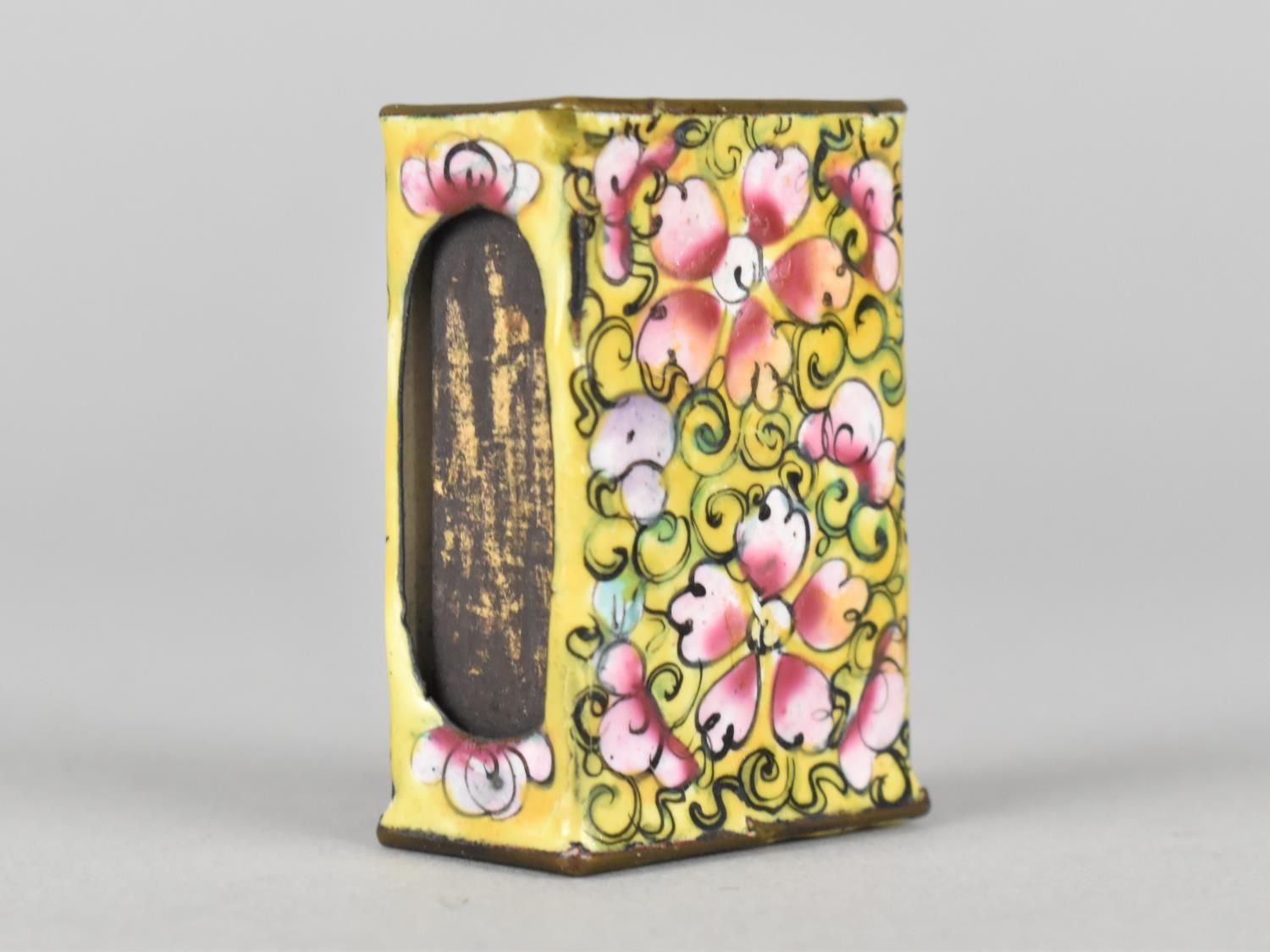 A Small Late 19th/Early 20th Century Chinese Enamelled Matchbox Holder with Floral Decoration, 4. - Image 2 of 2