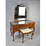 An Edwardian Burr Walnut Dressing Table with Break Fronted Single Drawer Flanked by Two Short