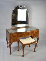 An Edwardian Burr Walnut Dressing Table with Break Fronted Single Drawer Flanked by Two Short