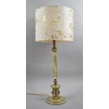 A Mid 20th Century Brass and Onyx Table Lamp with Shade, Overall Height 60cm