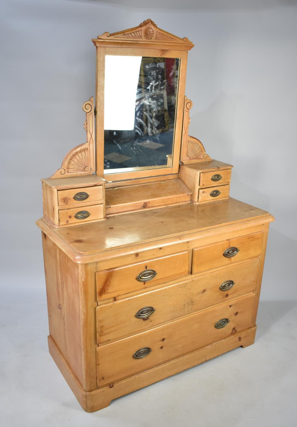 An Edwardian Century Pine Mirror Back Dressing Chest of Two Short and Two Long Drawers, 106x49.