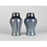 A Pair of Japanese Porcelain Monochrome Vases, Transitional Blue Glaze, Stamped Japan to Base,