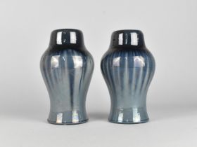 A Pair of Japanese Porcelain Monochrome Vases, Transitional Blue Glaze, Stamped Japan to Base,