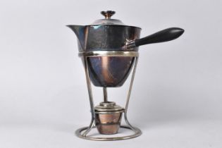 An Edwardian Silver Plated Brandy Warmer with Ebonized Turned Wooden handle on Stand with Burner,