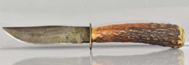 A Vintage Bone Handled Short Bladed Hunting/Bowie Knife, Length 19.5cms