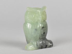 A Carved and Signed Jade Study of a Long Eared Owl, 5cms High