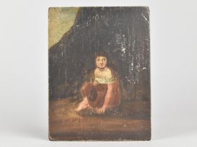 A 19th Century Oil on Wooden Panel Depicting Naively Painted Seated Child, 15x11.5cms