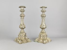 A Pair of Mid 20th Century Ornate Silver Plated Candlesticks, 39.5cms High