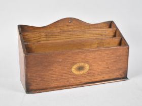 An Edwardian Three Section Stationery/Letter Rack with Printed 'Inlay' to Front, 29cms Wide