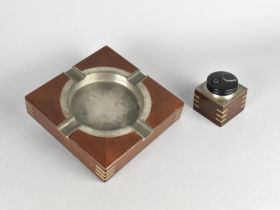 A Pewter Inlaid Wooden Square Ashtray by Selangor together with Matching Table Lighter, Working