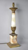 A Mid 20th Century Brass and Onyx Table Lamp Base with Moulded Acanthus Decoration, 60cms High