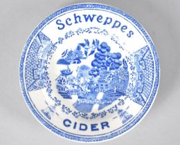 A Transfer Printed Willow Pattern Advertising Dish inscribed "Schweppes Cider", Impressed Mark for