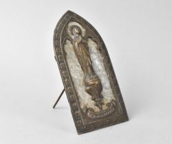 A Vintage French Easel Back Souvenir for Lourdes in the From of Madonna in Arched Church Window,