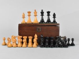 A Staunton Weighted Chess Set, Complete and with Mahogany Box, Kings 7cm High