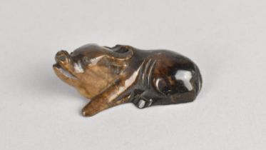 A Chinese Carved Agate Study of a Recumbent Water Buffalo, 7cm Long