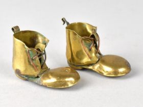 A Pair of Miniature Brass Boots , Possibly Match Holders, 4cm Long
