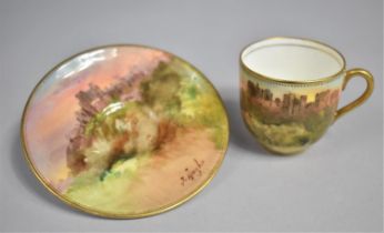 A Miniature Royal Doulton Cabinet Cup and Saucer, Cup Hand Painted with Ludlow Castle and Saucer