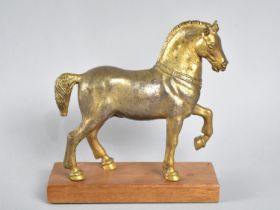 A Heavy Gilt Bronze Grand Tour Style Sculpture of a Classical Horse on Rectangular Plinth, 17cm Long