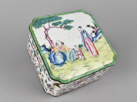 A Chinese Late Qing Square Enamelled Box, The Lid Decorated with Figures in Garden, the Body with