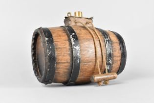 A Vintage Staved Oak and Iron Banded Costrel of Oval Barrel Form having Brass Hinged Cap with Cork