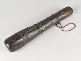 A Late 19th/Early 20th Century Carved Irish Bog Oak Truncheon Decorated with Shamrocks, 30cm Long