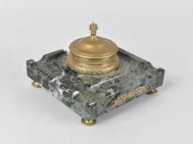 A French Ormolu and Marble Desktop Pen Rest and Inkwell, 11cm Square