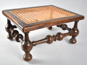 An Early 20th Century Cane Topped Rectangular Stool with Turned Supports and Stretchers , 34cm X