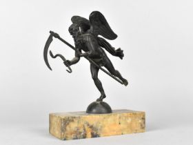 A Patinated Bronze Effect Study of Father Time, Set on Rectangular Marble Plinth, 15 cm Long,