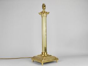A Modern Brass Table Lamp Base in the Form of a Reeded Corinthian Column, 51cms High