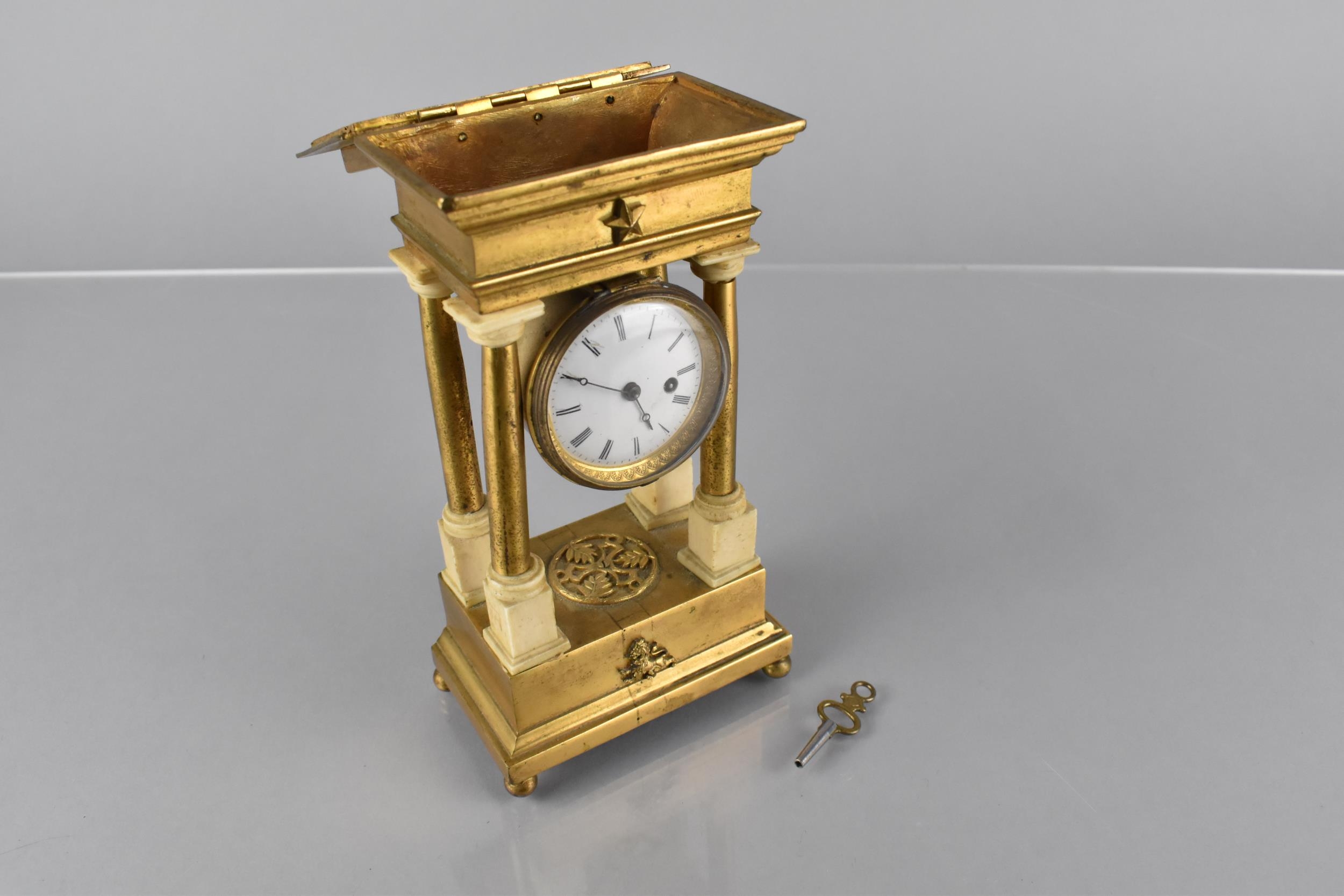 A 19th Century French Second Empire Gilt Brass Four Pillar Mantle Clock of Architectural Form Having - Image 3 of 5